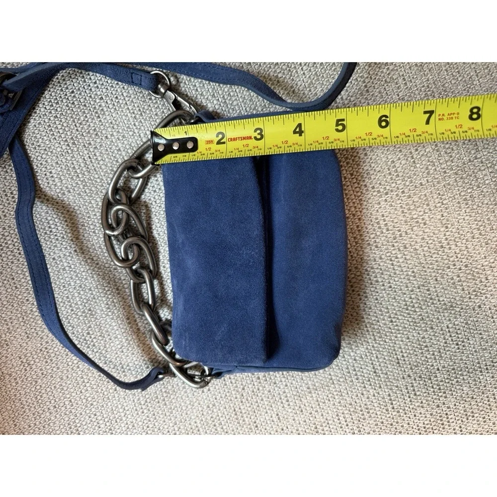 Free People Charlie Chain Crossbody Bag in Blue Suede Leather